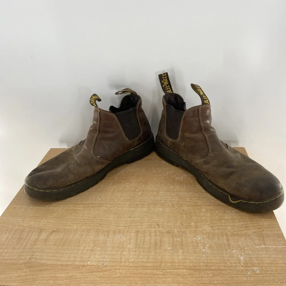 Dr Doc Martens Boots Mens 13 Brown Leather Hardie Slip On Chelsea Ankle Shoes